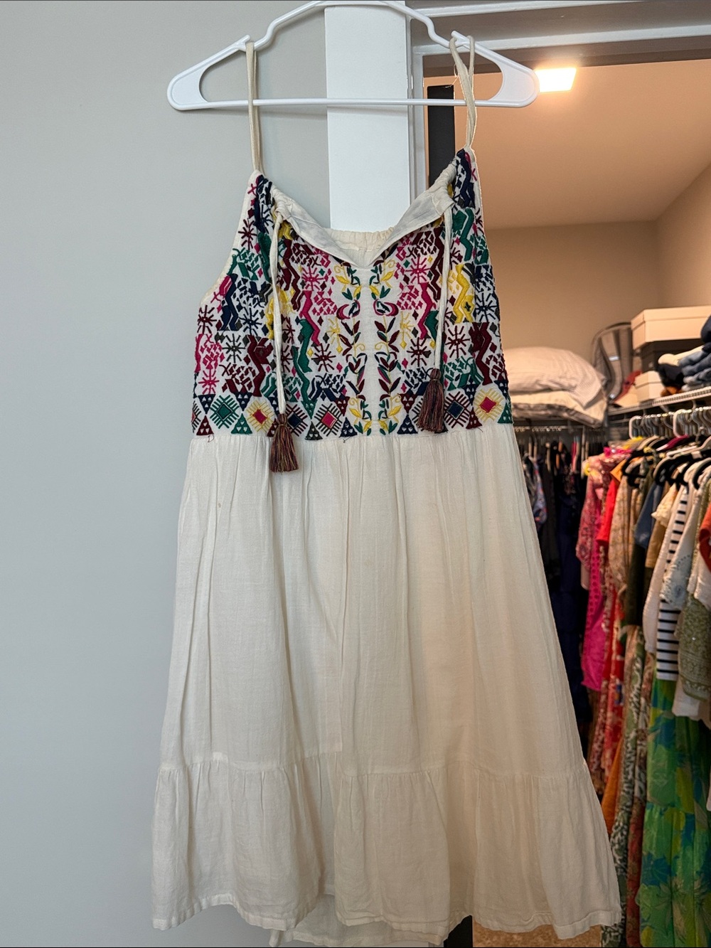 THML Ivory Mini Dress with Multicolor Embroidered Bodice
